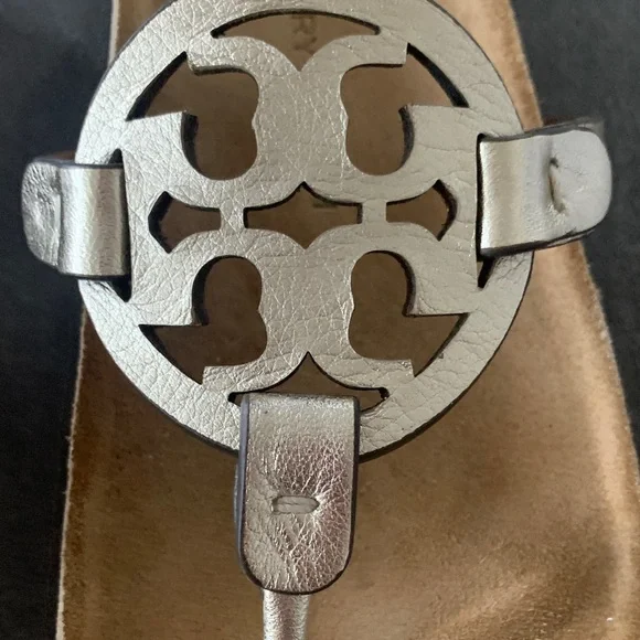 Tory Burch Miller Cloud sandals with Mettalic Gold and Tan. - Picture 8 of 12